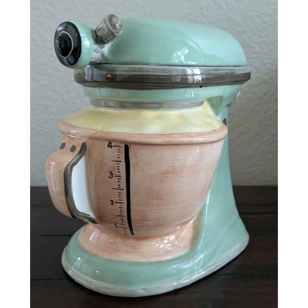 Retro Green Kitchen Stand Mixer Cookie Jar Ceramic Vtg Style Baking Decor Lid